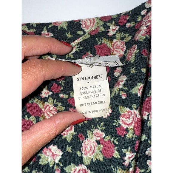 Vtg 90s Floral Romper Wide Leg Pants Jumpsuit Palazzo Crop V Neck Button Y2K 3/4 - Picture 14 of 15